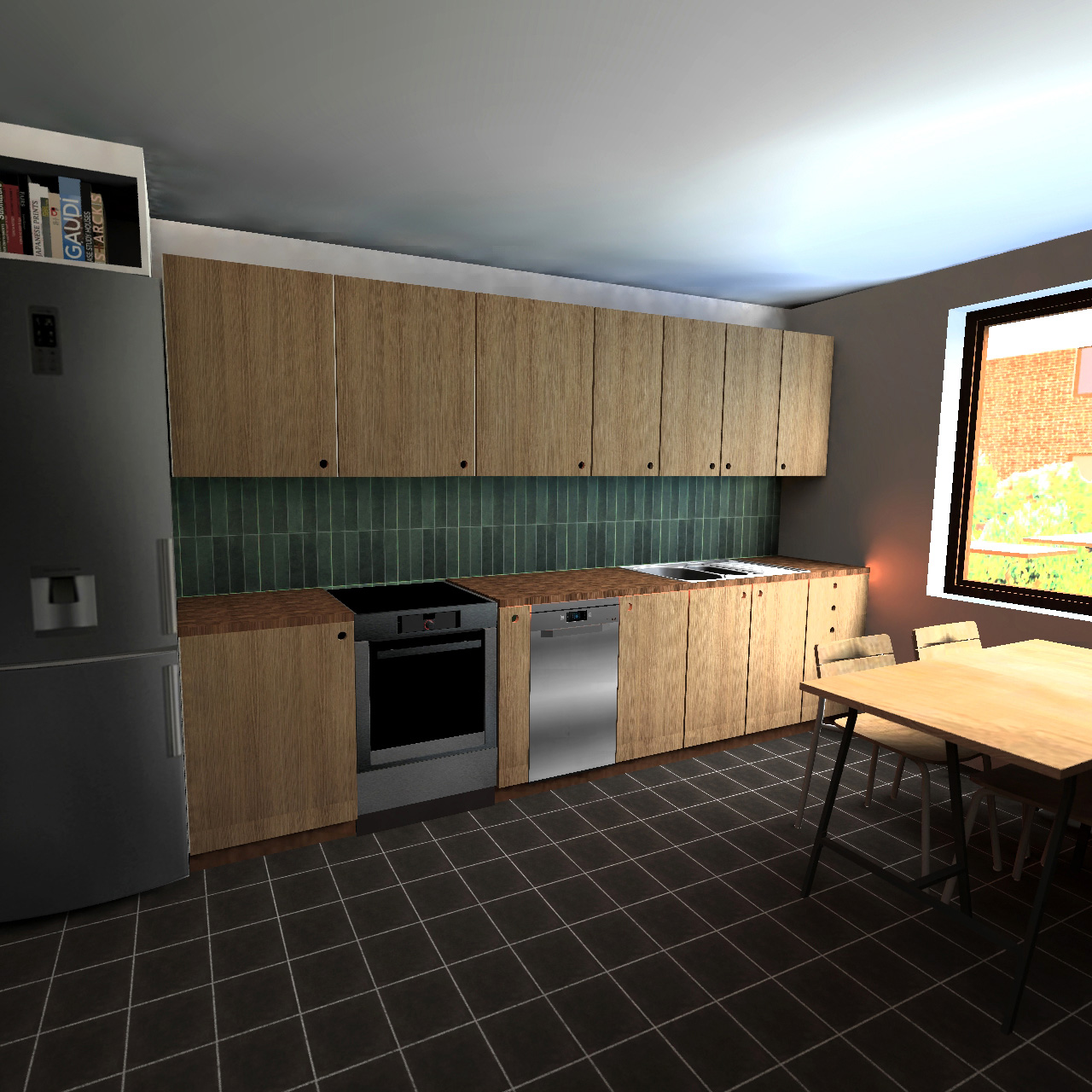 Renovering av kök med nya köksluckor, nytt stänkskydd, nya vitvaror och nytt golv.