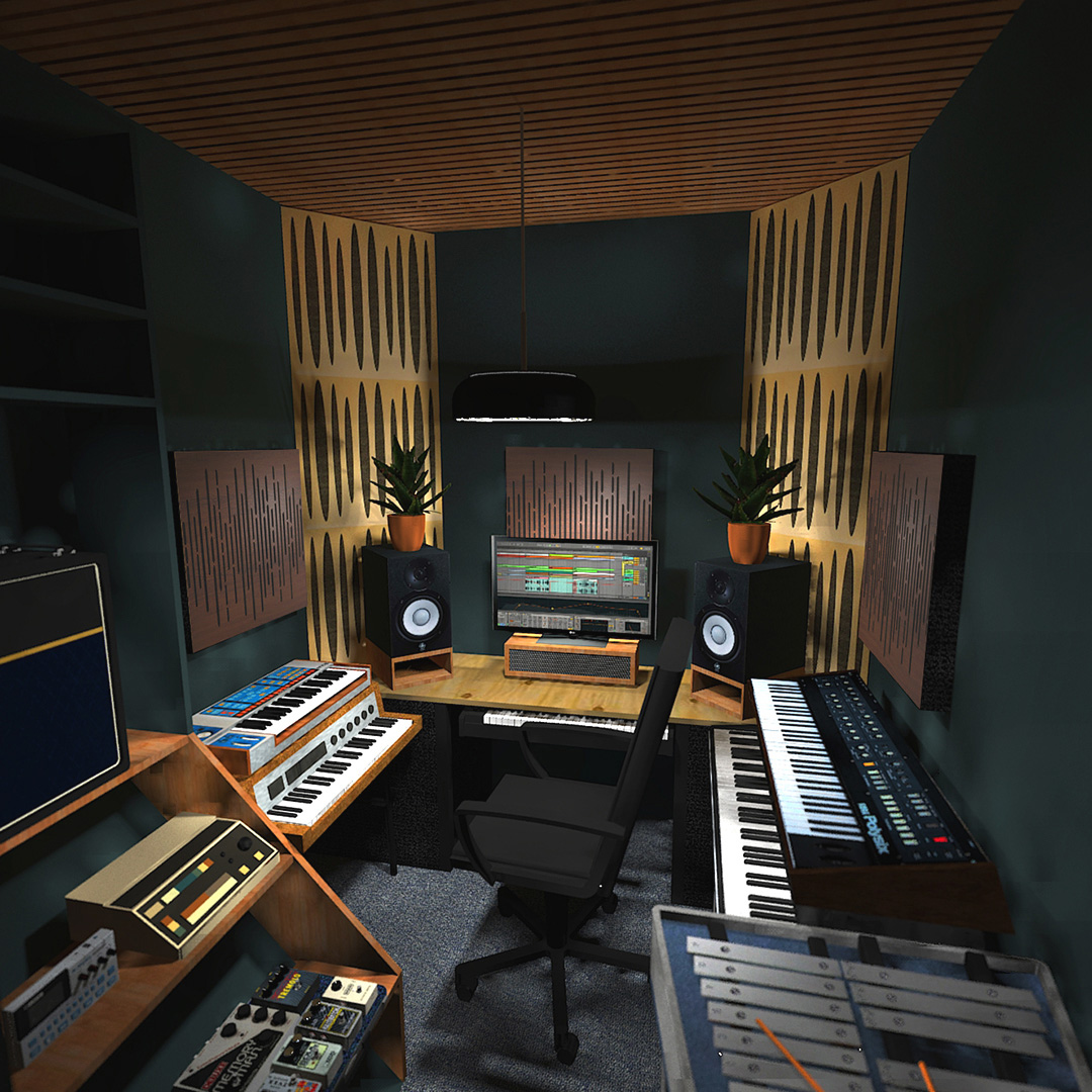 Klädkammare ombyggd till musikstudio.